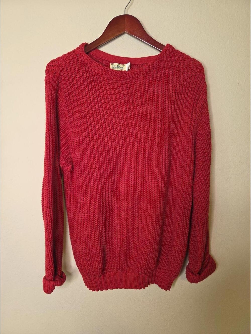 VTG LL Bean Freeport Maine Sweater Women's L Red Cable Knit Pullover Cozy
